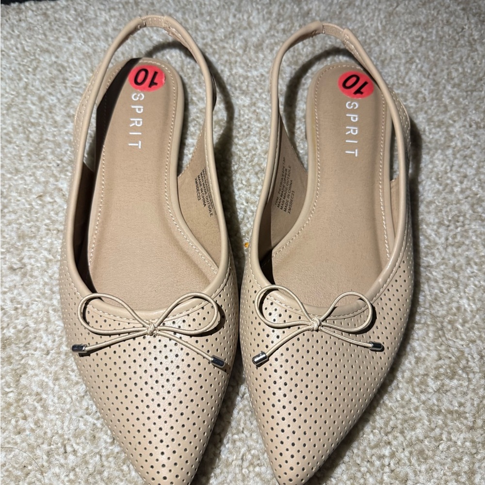 Esprit Tan Flats with Bow Detail and Perforated Design
